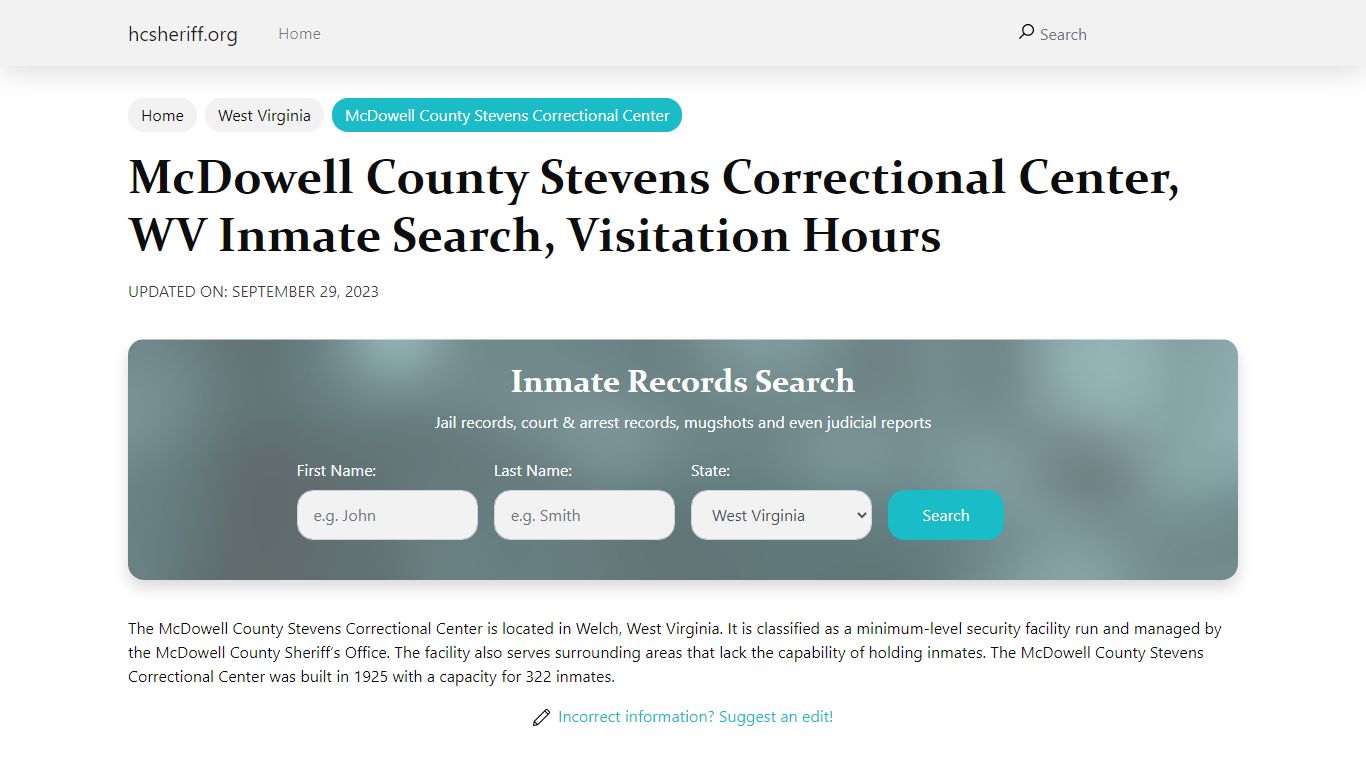 McDowell County Stevens Correctional Center, WV Inmate Search ...